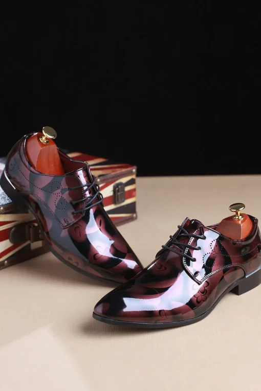 Brown Jacquard Men's Leather Party Shoes