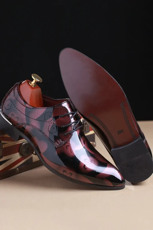 Brown Jacquard Men's Leather Party Shoes