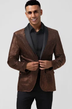 Brown Shawl Lapel Glitter Men's Blazer