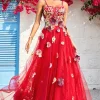 Burgundy A Line Princess Prom Dress with Appliques