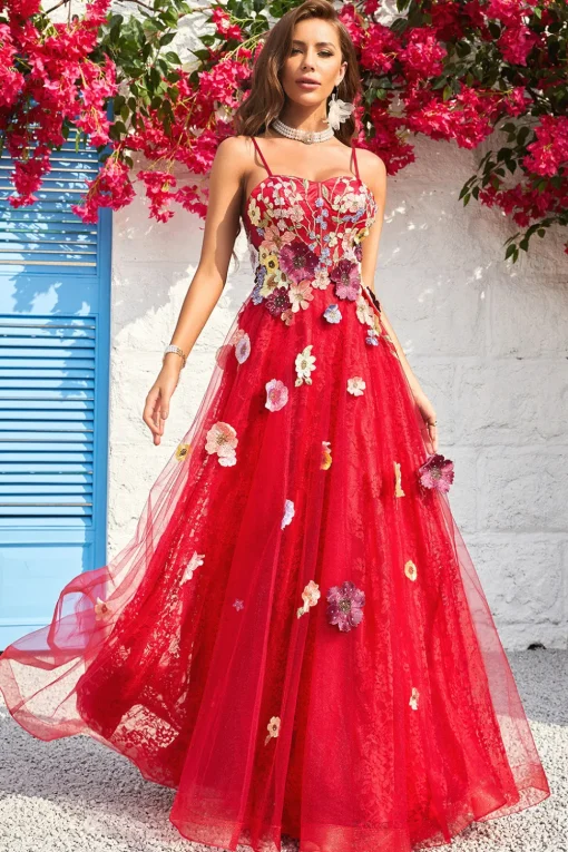 Burgundy A Line Princess Prom Dress with Appliques