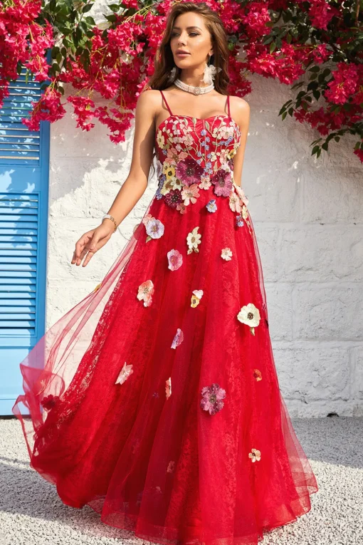 Burgundy A Line Princess Prom Dress with Appliques