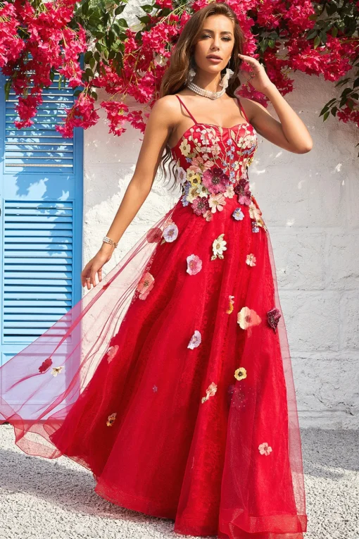 Burgundy A Line Princess Prom Dress with Appliques