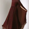 Burgundy A-Line Chiffon Round Neck Long Mother of the Bride Dress with Wrap