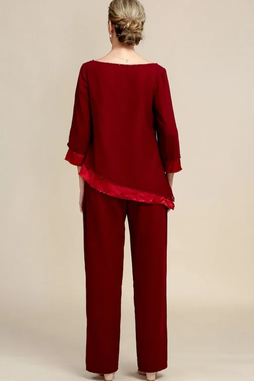 Burgundy Long Sleeves 2 Piece Mother of the Bride Pant Suits
