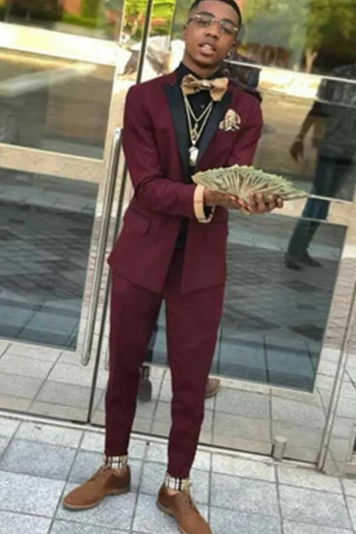 Burgundy Peaked Lapel 2 Pieces Men's Formal Suits