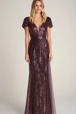 Burgundy Sheath Ankle Neck Short Fitted Sleeves Long Formal Dress