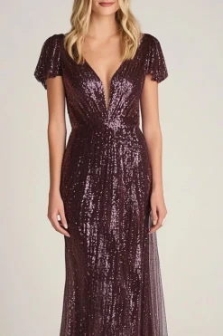 Burgundy Sheath Ankle Neck Short Fitted Sleeves Long Formal Dress