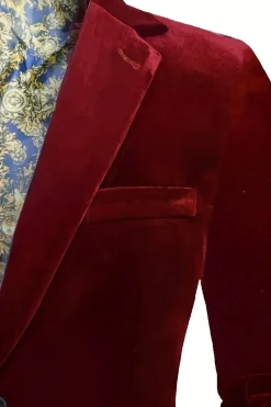 Burgundy Velvet Single Breasted Men's Blazer