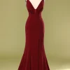 Burgundy V-neck Mermaid Prom Dress with Lace-up Back