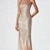 Champagne Halter Mermaid Sequins Formal Dress