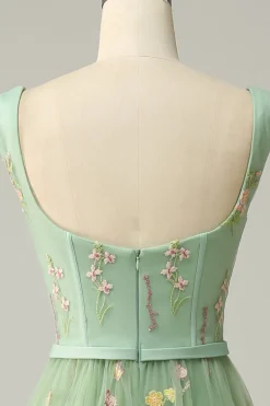 Champagne Tulle A Line Prom Dress with Embroidered