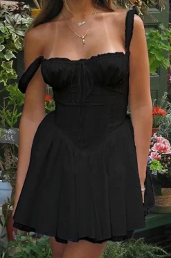 Charming A-Line Straps Mini Black Graduation Dress