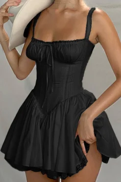 Charming A-Line Straps Mini Black Graduation Dress