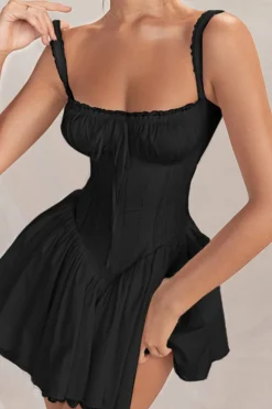 Charming A-Line Straps Mini Black Graduation Dress