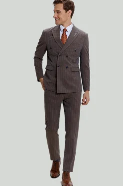 Coffee Pinstripe 3 Piece Men's Prom Suits