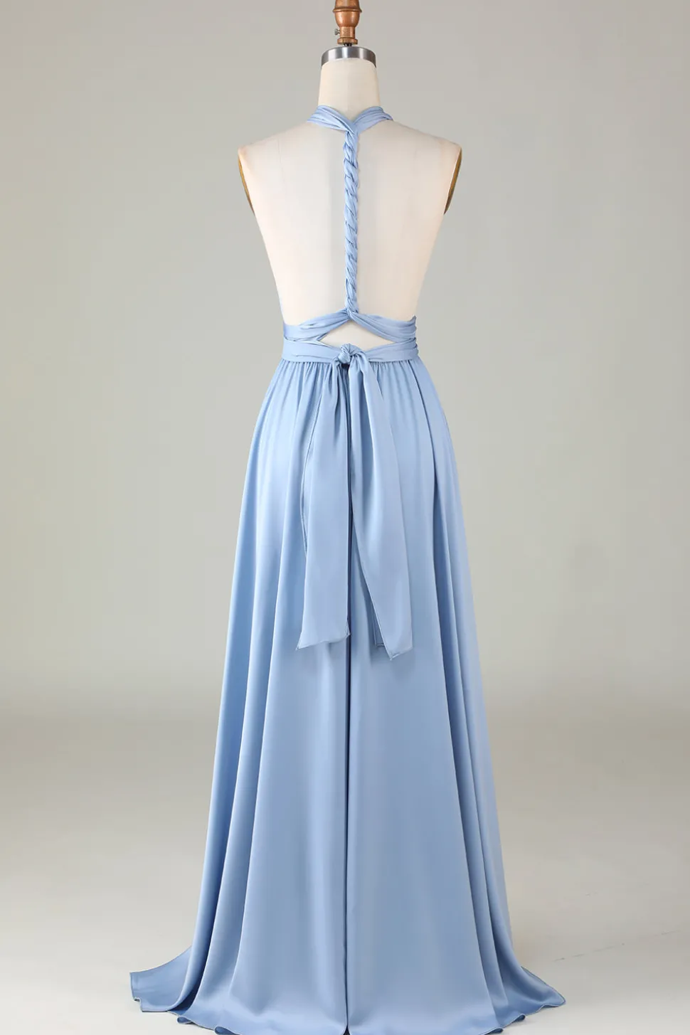 Convertible Blue Satin Bridesmaid Dress with Slit