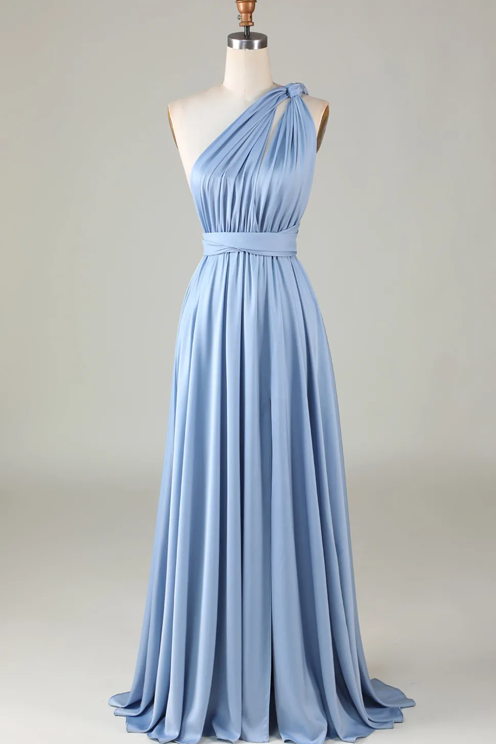 Convertible Blue Satin Bridesmaid Dress with Slit