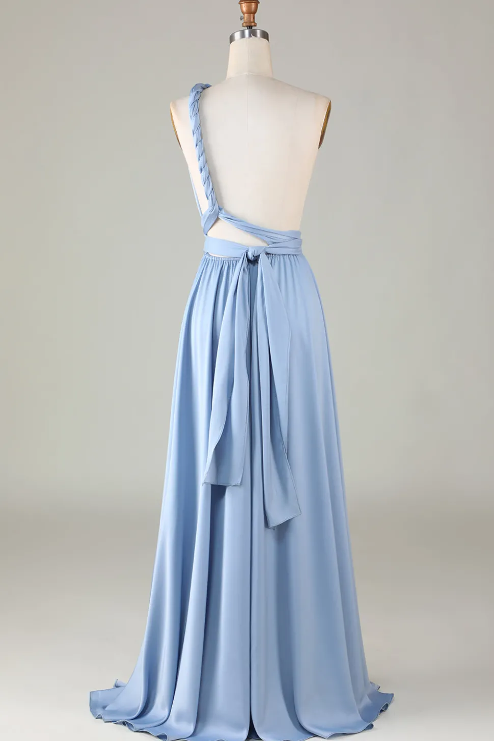 Convertible Blue Satin Bridesmaid Dress with Slit