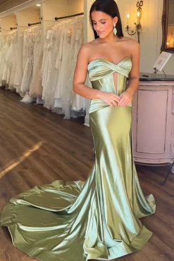 Corset Hollow-out Strapless Mermaid Prom Dress with Slit