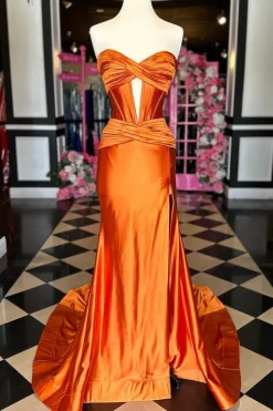 Corset Hollow-out Strapless Mermaid Prom Dress with Slit