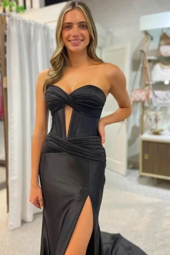 Corset Hollow-out Strapless Mermaid Prom Dress with Slit