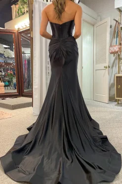 Corset Hollow-out Strapless Mermaid Prom Dress with Slit