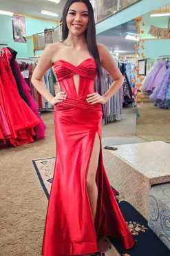 Corset Hollow-out Strapless Mermaid Prom Dress with Slit