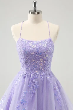 Cute Glitter Blue A Line Sequins Short Homecoming Dress with Appliques