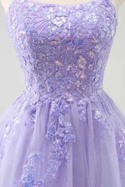 Cute Glitter Blue A Line Sequins Short Homecoming Dress with Appliques