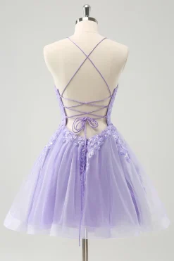 Cute Glitter Blue A Line Sequins Short Homecoming Dress with Appliques