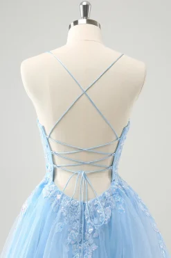 Cute Glitter Blue A Line Sequins Short Homecoming Dress with Appliques