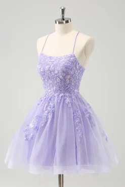 Cute Glitter Blue A Line Sequins Short Homecoming Dress with Appliques