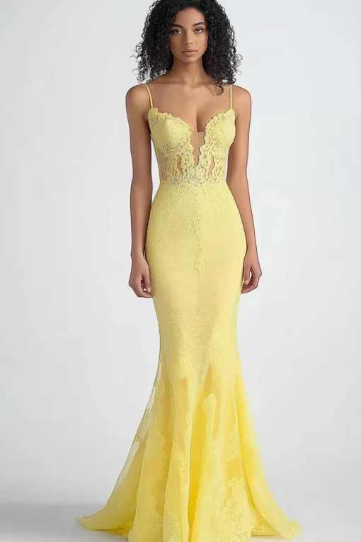 Daffodil Sheath Thin Straps Mesh Formal Dress