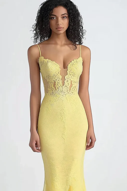 Daffodil Sheath Thin Straps Mesh Formal Dress
