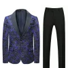 Dark Blue Floral Printed Shawl Lapel 2 Pieces Men Suits
