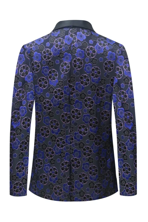 Dark Blue Floral Printed Shawl Lapel 2 Pieces Men Suits