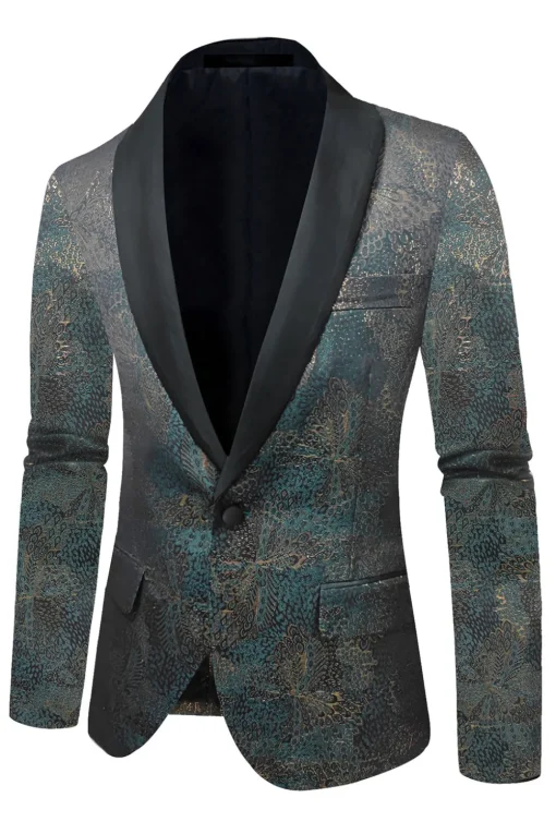 Dark Blue Jacquard Shawl Lapel Men's Prom Blazer