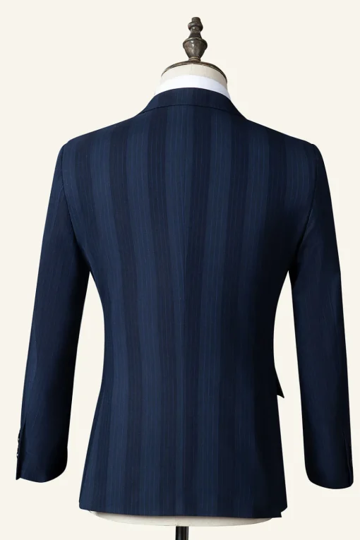 Dark Blue Pinstripe 3-Piece Double-Breasted Men's Suit