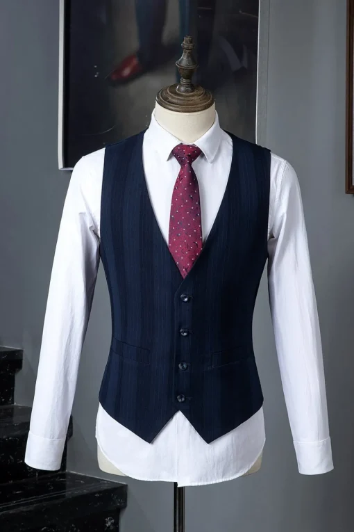 Dark Blue Pinstripe 3-Piece Double-Breasted Men's Suit