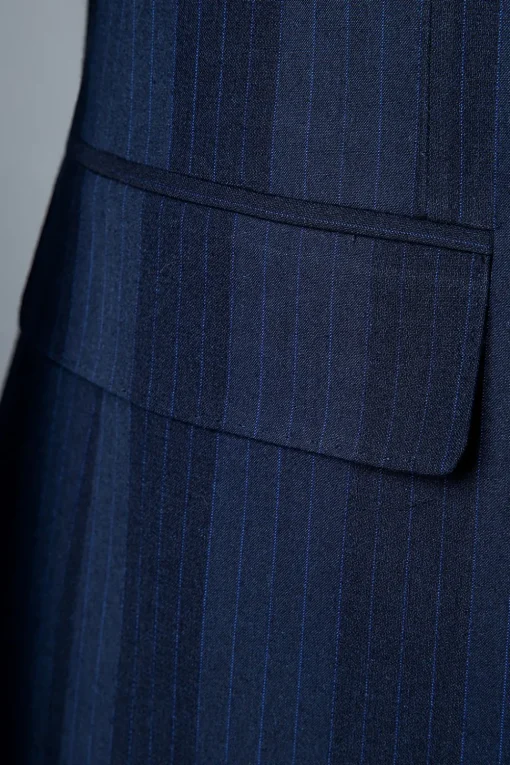 Dark Blue Pinstripe 3-Piece Double-Breasted Men's Suit