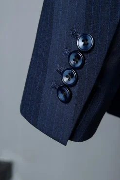 Dark Blue Pinstripe 3-Piece Double-Breasted Men's Suit