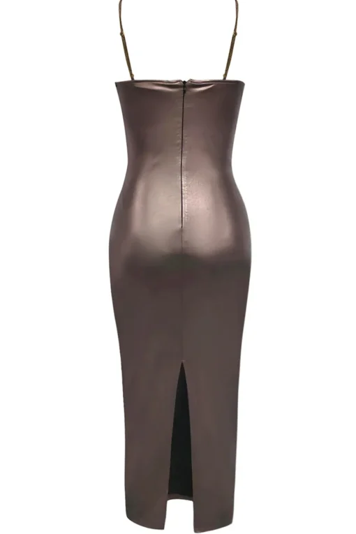 Dark Brown Mermaid Spaghetti Straps Long Formal Dress with Slit