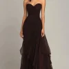 Dark Brown Sweetheart Ruched Ruffled Formal Dress