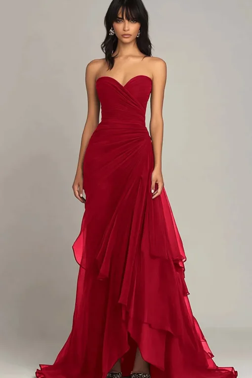 Dark Brown Sweetheart Ruched Ruffled Formal Dress