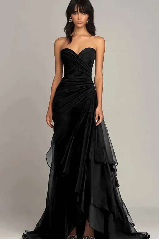 Dark Brown Sweetheart Ruched Ruffled Formal Dress