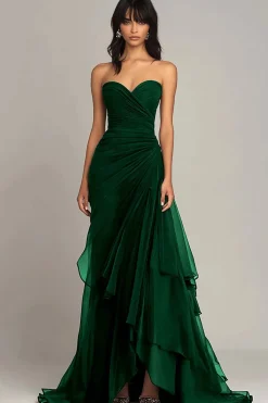 Dark Brown Sweetheart Ruched Ruffled Formal Dress