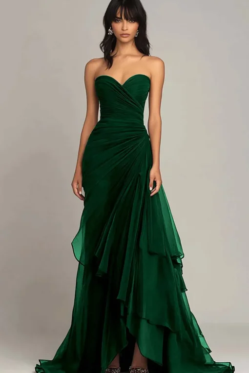 Dark Brown Sweetheart Ruched Ruffled Formal Dress