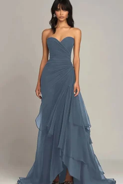 Dark Brown Sweetheart Ruched Ruffled Formal Dress