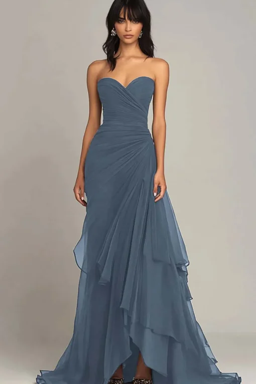 Dark Brown Sweetheart Ruched Ruffled Formal Dress